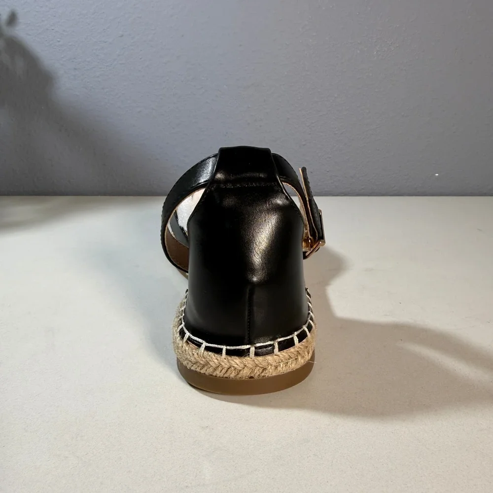 Journee Collection Women Black Espadrille Flat Sandals Ankle Strap‎ Size 8W